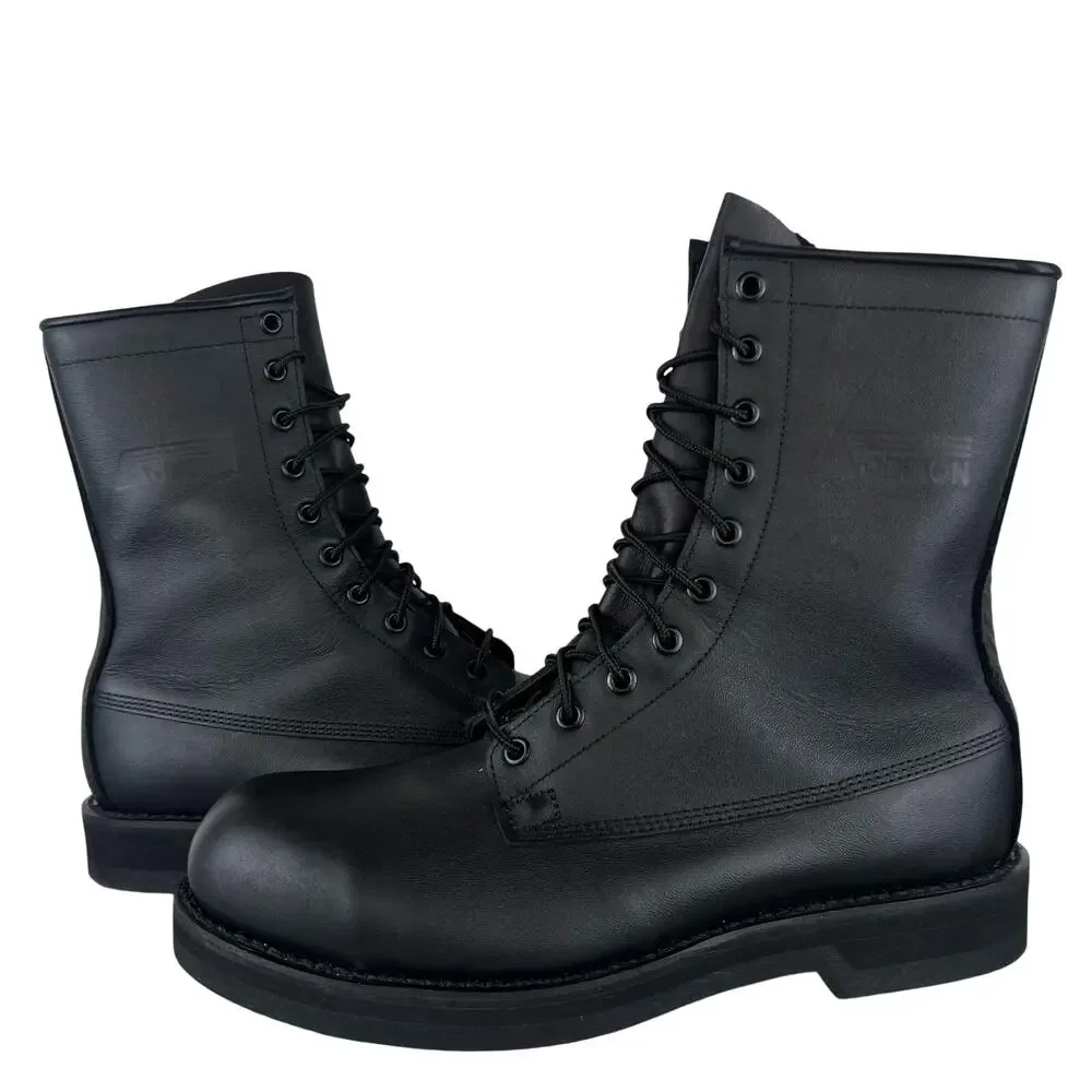 Men's Addison Black Leather Steel Toe Lace Up High Top Military Work Boots (9)